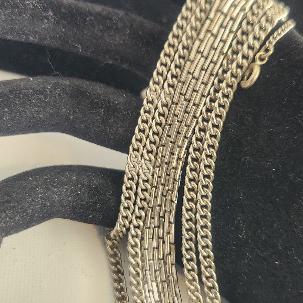 Monet Vintage Multi Strand Chain Bracelet Silver Tone Curb Brick Link 7."
